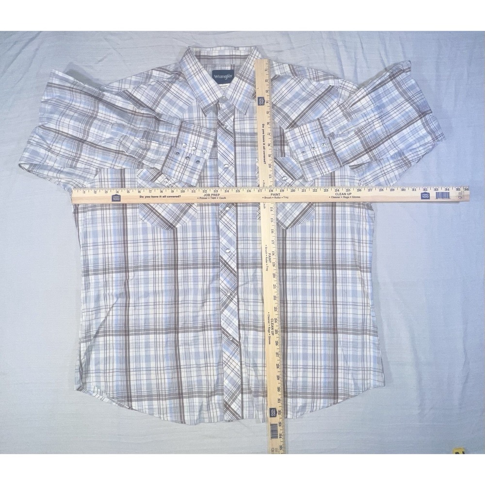 Wrangler Wrancher Shirt Mens 2X Blue Plaid Pearl Snap Chest Pockets Western‎ - Picture 5 of 9